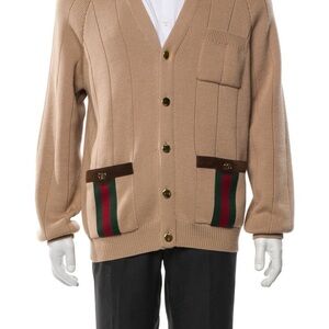 Gucci Beige Cardigan with Green and Red Accents